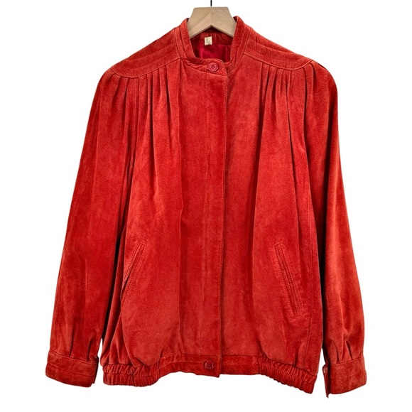 Vintage 70s/80s Suede Bomber Jacket Rust Orange Leather Coat Taiwan | Size M/L - Picture 1 of 15
